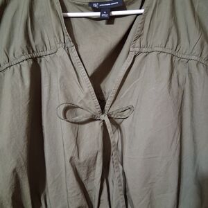 INC International Concepts Olive Green Tie-Front Women's Top